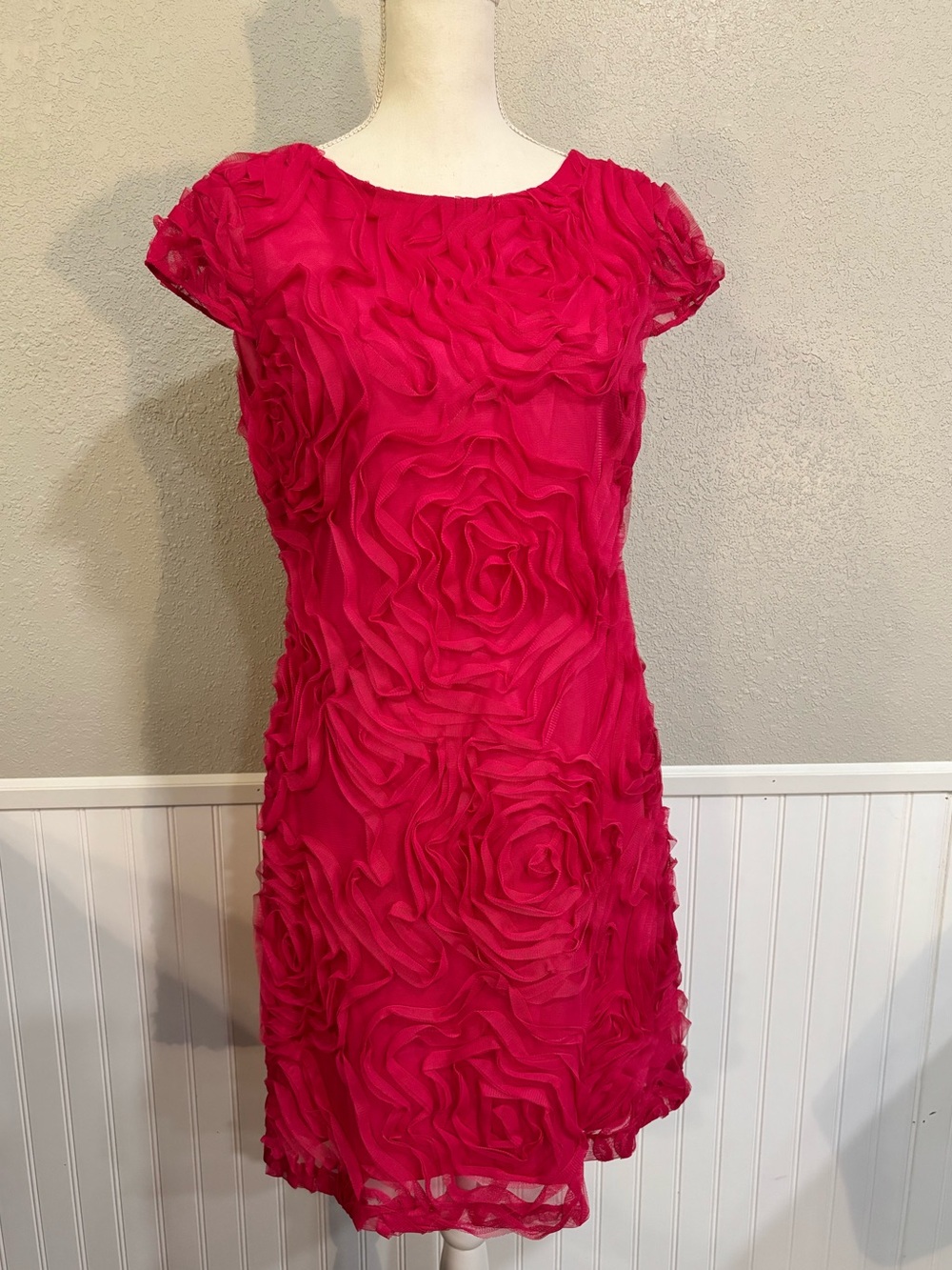 Antonio Melani Pink 3D Rosette Floral Dress Size 8 Cap Sleeve